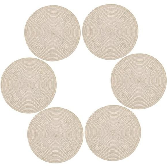 14 " Round Placemats Heat-Resistant Stain Resistant Anti-Skid (Beige, Set of 6) - Picture 1 of 6